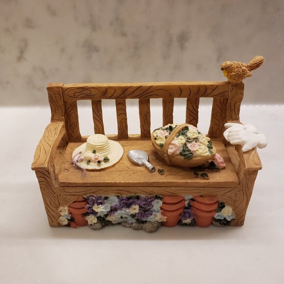 1995 Deziness Hand Painted Flower Garden Bench Jewelry Box - Picture 2 of 9